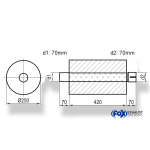 Fox Exhaust Silenciador redondo universal con espiga - Desarrollo 784 Ø 250 mm, d1: 70 mm, d2: 70 mm interior - Longitud: 420 mm