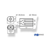 Fox Exhaust Silenciador ovalado universal de doble flujo con manguera - dimensiones 585 211x145 mm, d1Ø 63,5 mm d2Ø 55 mm, longitud: 420 mm