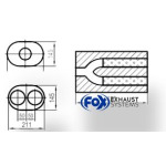 Fox Exhaust Silenciador ovalado universal de doble flujo con manguera - dimensiones 585 x 211 x 145 mm, diámetro 1: 80 mm, diámetro 2: 70 mm, longitud: 420 mm