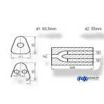 Fox Exhaust Silenciador triangular universal de doble flujo - Dimensiones 725 191x252 mm, d1Ø 63,5 mm exterior / d2Ø 2x55 mm exterior - Longitud: 420 mm