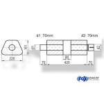 Fox Exhaust Silenciador trapezoidal universal con cámara y boquilla - Def. 644 220x161mm, d1Ø 70mm (exterior), d2Ø 70mm (interior), Longitud: 420mm
