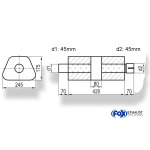 Fox Exhaust Silenciador trapezoidal universal con cámara y espiga - Def. 711 245x175mm, d1Ø 45mm (exterior), d2Ø 45mm (interior), Longitud: 420mm