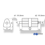 Fox Exhaust Silenciador triangular universal con cámara y boquilla - 725 mm de diámetro, 191 x 252 mm, d1Ø 101,6 mm (exterior), d2Ø 101,6 mm (interior), longitud: 420 mm