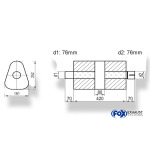 Fox Exhaust Silenciador triangular universal con cámara y boquilla - 725 mm de diámetro, 191 x 252 mm, d1Ø 76 mm (exterior), d2Ø 76 mm (interior), longitud: 420 mm