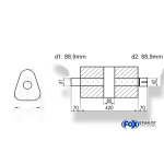 Fox Exhaust Silenciador triangular universal con cámara y boquilla - 725 mm de diámetro, 191 x 252 mm, d1Ø 88,9 mm (exterior), d2Ø 88,9 mm (interior), longitud: 420 mm