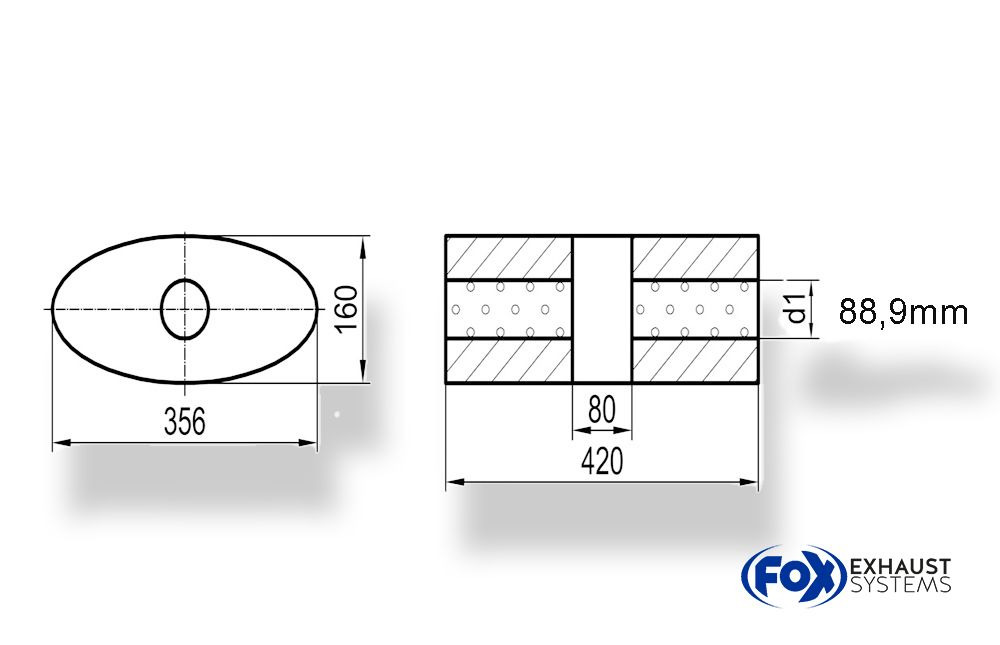 UNI-K81842088o_1000x645 Fox Exhaust Silenciador ovalado universal sin boquilla, con cámara - 818 mm de diámetro, 356 x 160 mm, d1Ø 88,9 mm, longitud: 420 mm - Imagen 1