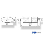 Fox Exhaust Silenciador ovalado universal con cámara y boquilla - 818 mm de diámetro, 356 x 160 mm, d1Ø 88,9 mm (exterior), d2Ø 88,9 mm (interior), longitud: 420 mm