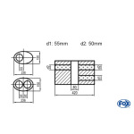 Fox Exhaust Uni-Schalldämpfer oval zweiflutig mit Kammer -Abwicklung 618 236x150mm, d1Ø 55mm  d2Ø 50mm, Länge: 420mm - Variante 1