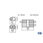 Fox Exhaust Silenciador ovalado universal de doble flujo con cámara - desarrollo 618 236x150mm, d1Ø 76mm d2Ø 63,5mm, longitud: 420mm - variante 1