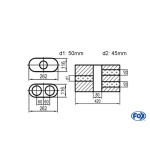 Fox Exhaust Silenciador ovalado universal de doble flujo con cámara - Def. 650 262x116mm, d1Ø 50mm d2Ø 45mm, Longitud: 420mm - Variante 2