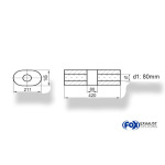 Fox Exhaust Silenciador ovalado universal sin espiga, con cámara - Def. 585 211x145mm, d1Ø 80mm (exterior), Longitud: 420mm
